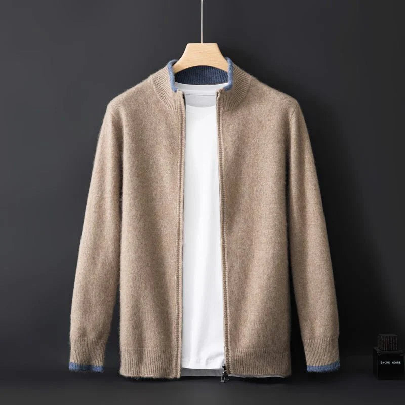 Riku - Men's Cashmere Zip Cardigan with Ribbed Trim