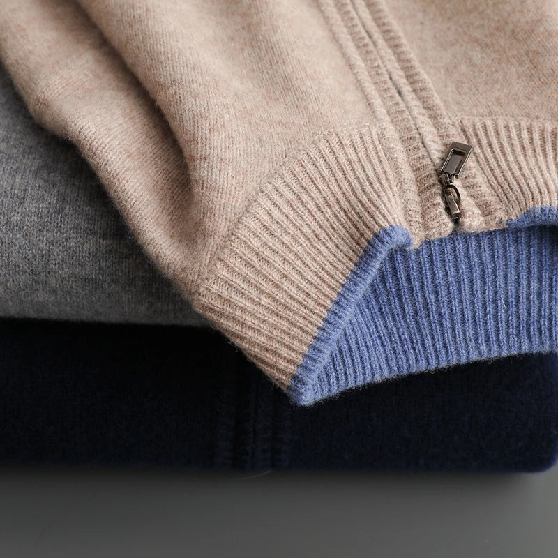 Riku - Men's Cashmere Zip Cardigan with Ribbed Trim