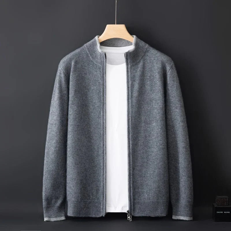 Riku - Men's Cashmere Zip Cardigan with Ribbed Trim
