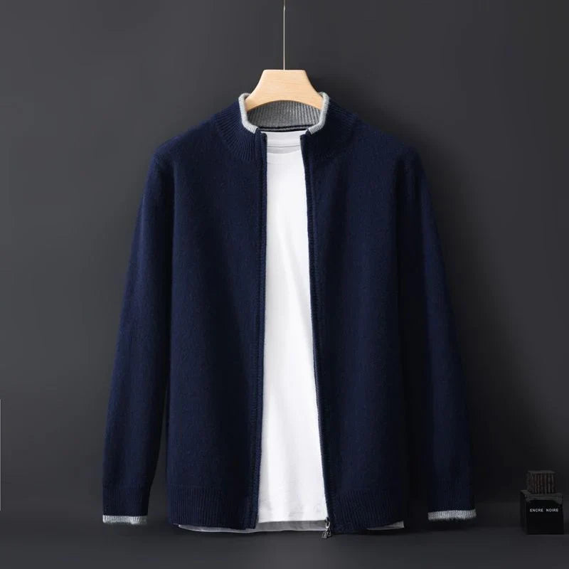 Riku - Men's Cashmere Zip Cardigan with Ribbed Trim