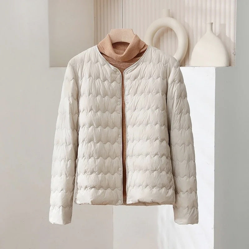 Riza - Women's Snap-Front Wave-Quilted Puffer Jacket