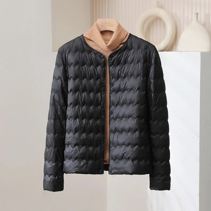 Riza - Women's Snap-Front Wave-Quilted Puffer Jacket