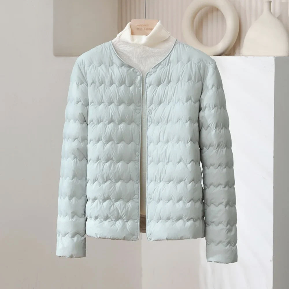Riza - Women's Snap-Front Wave-Quilted Puffer Jacket