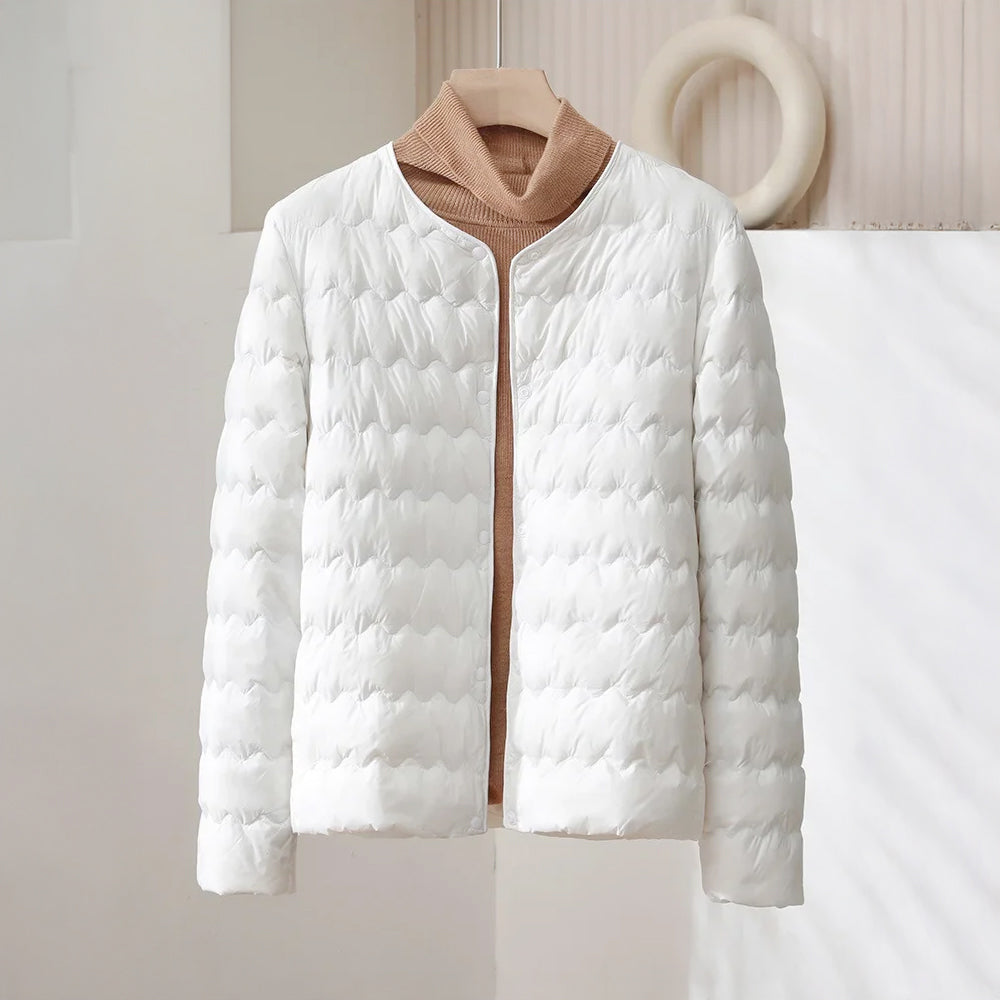 Riza - Women's Snap-Front Wave-Quilted Puffer Jacket
