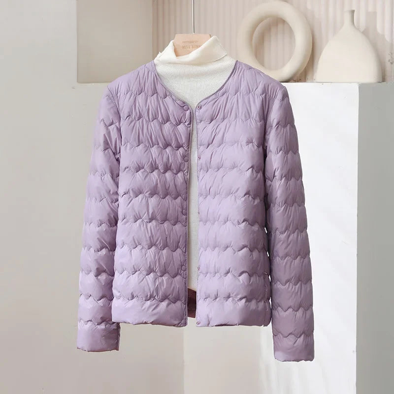 Riza - Women's Snap-Front Wave-Quilted Puffer Jacket