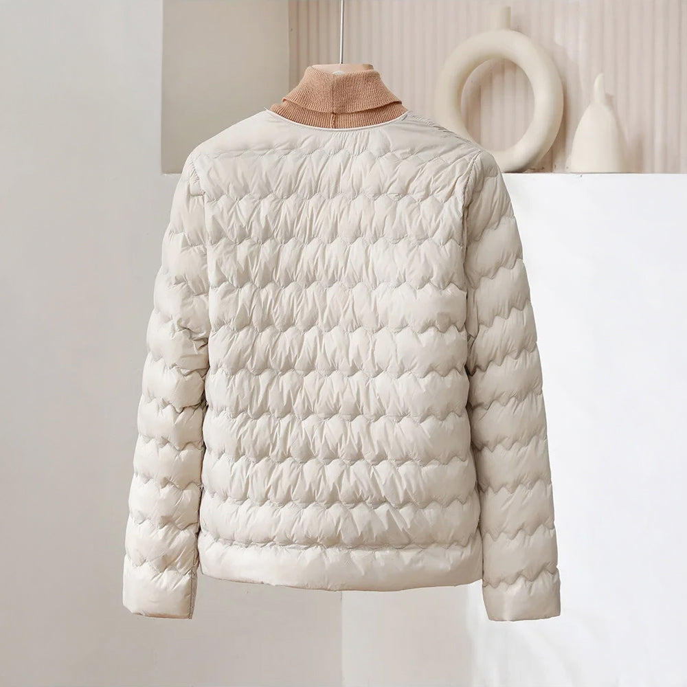 Riza - Women's Snap-Front Wave-Quilted Puffer Jacket