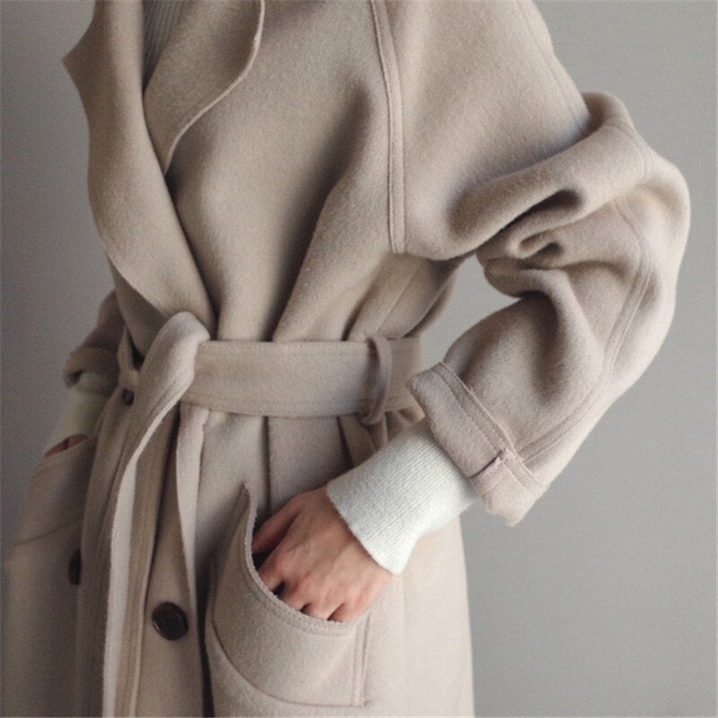 Romina - Women's Double-Breasted Wool Coat with Angled Lapels