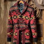 Ronan - Men's Shawl Collar Cardigan with Southwestern Geometric Knit