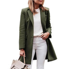 Rosemary - Women's Single-Breasted Longline Coat with Notch Lapels