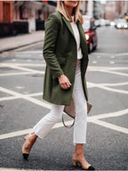 Rosemary - Women's Single-Breasted Longline Coat with Notch Lapels