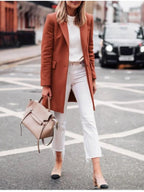 Rosemary - Women's Single-Breasted Longline Coat with Notch Lapels