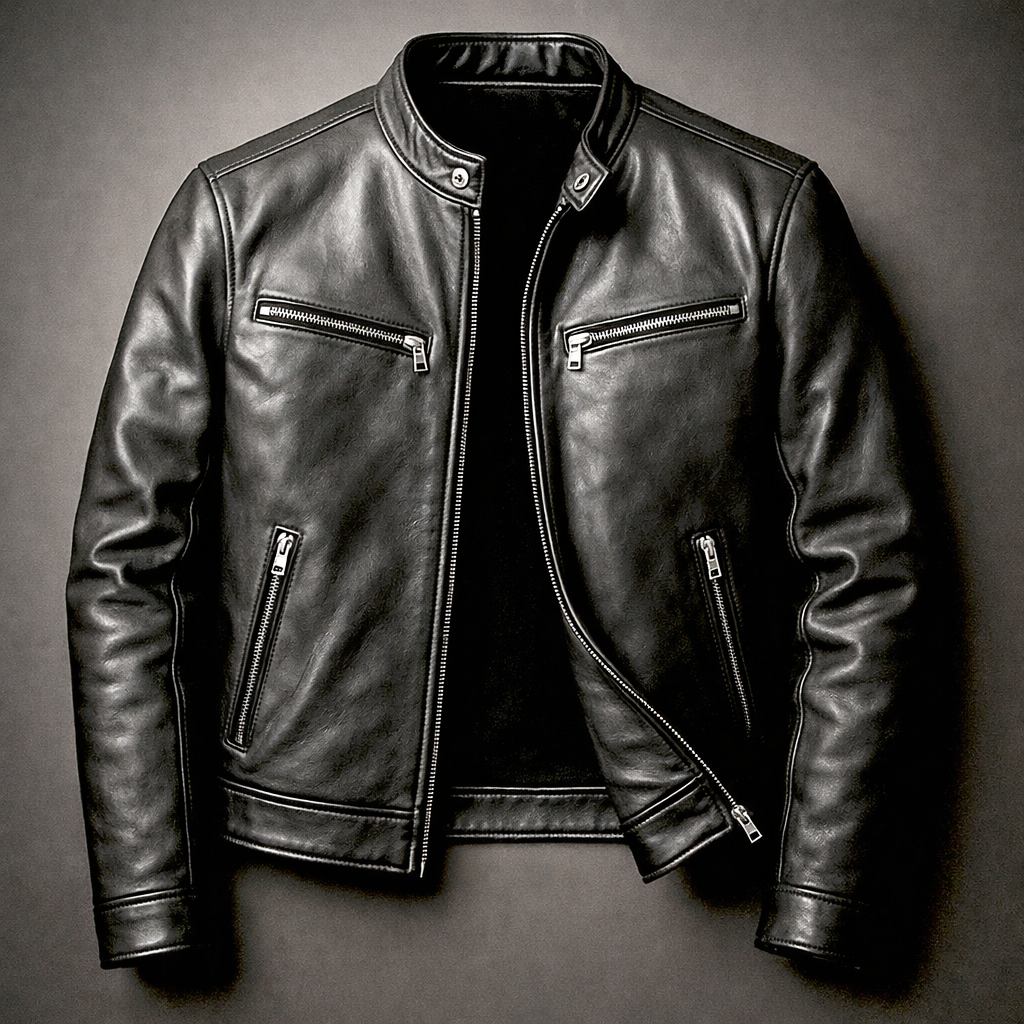 Rowan - Men's Leather Moto Jacket with Chest Zip Pockets