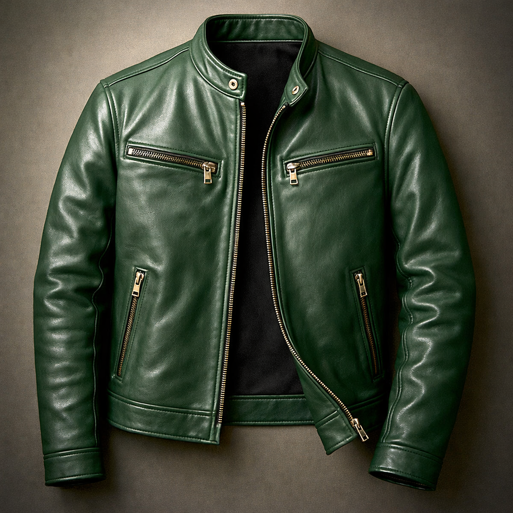 Rowan - Men's Leather Moto Jacket with Chest Zip Pockets