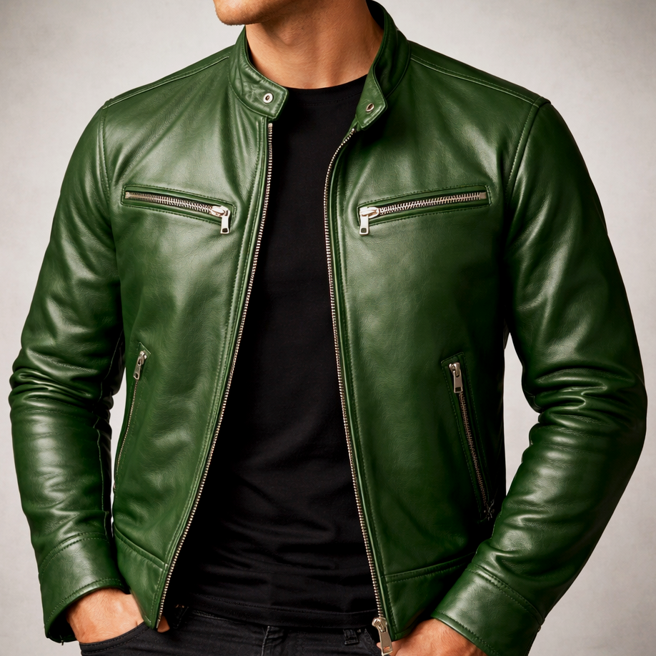 Rowan - Men's Leather Moto Jacket with Chest Zip Pockets