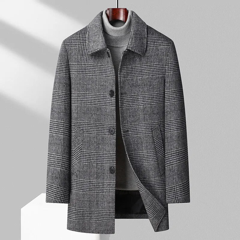 Ryker - Men's Brushed Wool Plaid Overcoat with Notch Lapels