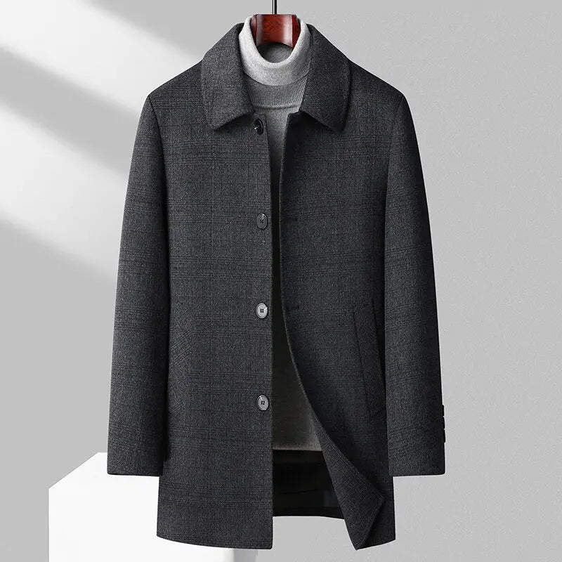Ryker - Men's Brushed Wool Plaid Overcoat with Notch Lapels