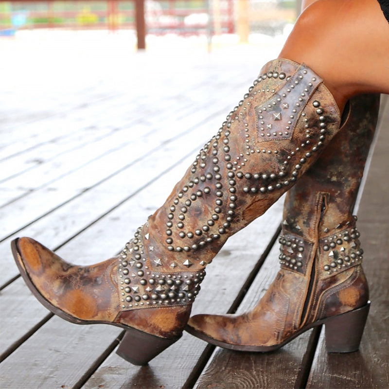 Sadie - Women's Studded Cowboy Knee-High Boots