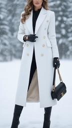 Sandara- Women's Double-Breasted Longline Coat with Gold Buttons