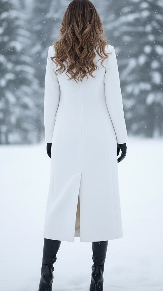 Sandara- Women's Double-Breasted Longline Coat with Gold Buttons