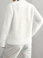 Sepia - Women's Fuzzy Button-Front Cardigan with Heart Appliqués