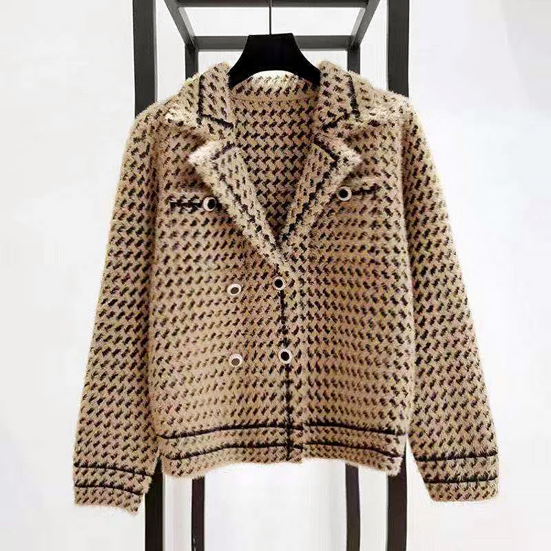 Serenity - Women's Double-Breasted Houndstooth Blazer