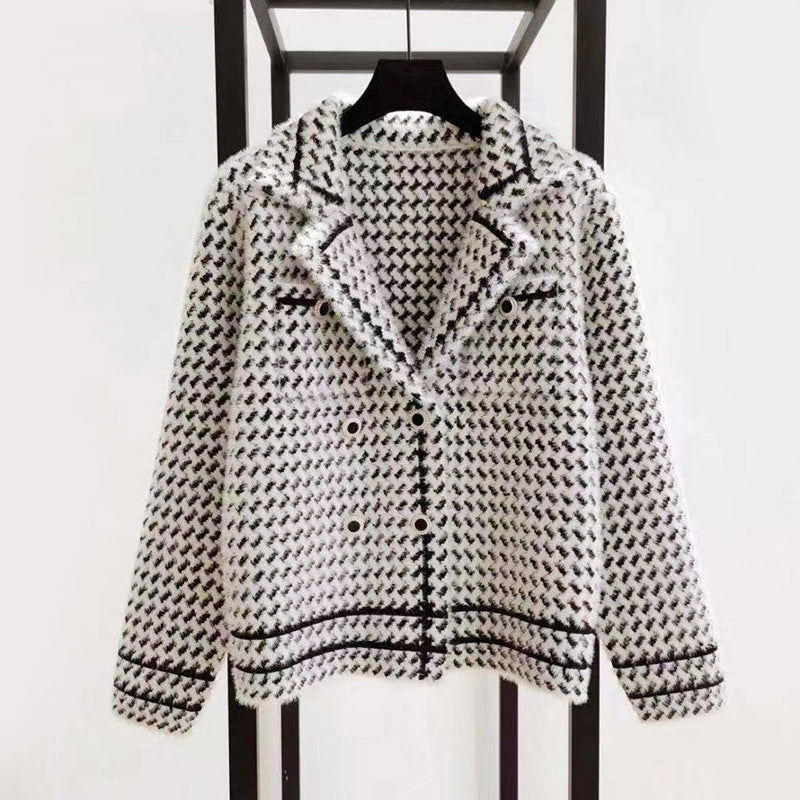 Serenity - Women's Double-Breasted Houndstooth Blazer