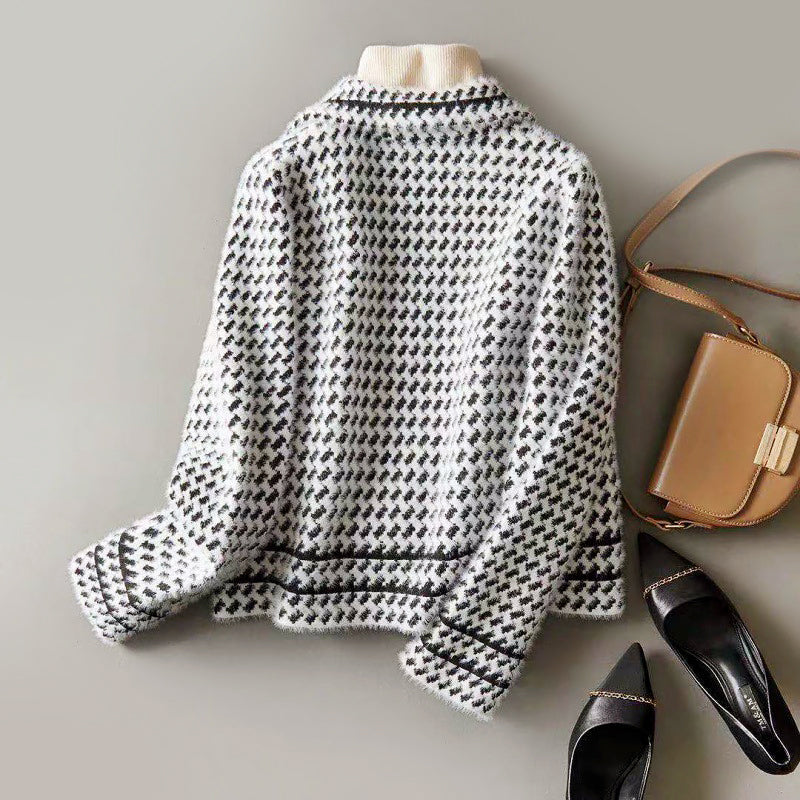 Serenity - Women's Double-Breasted Houndstooth Blazer