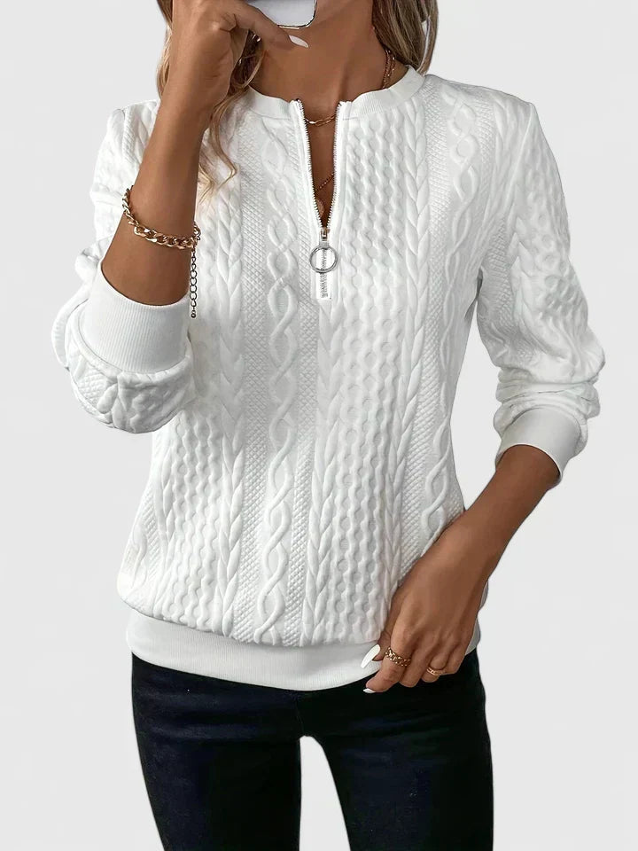 Sienna - Women's Cable-Knit Sweater with Front Zip