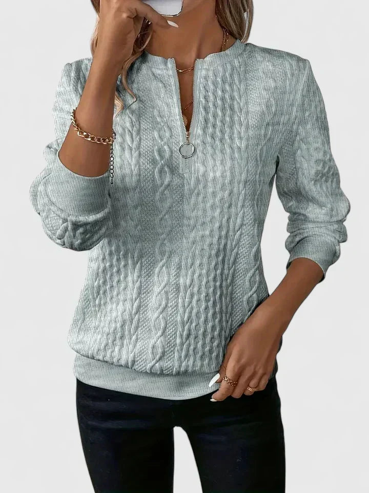Sienna - Women's Cable-Knit Sweater with Front Zip