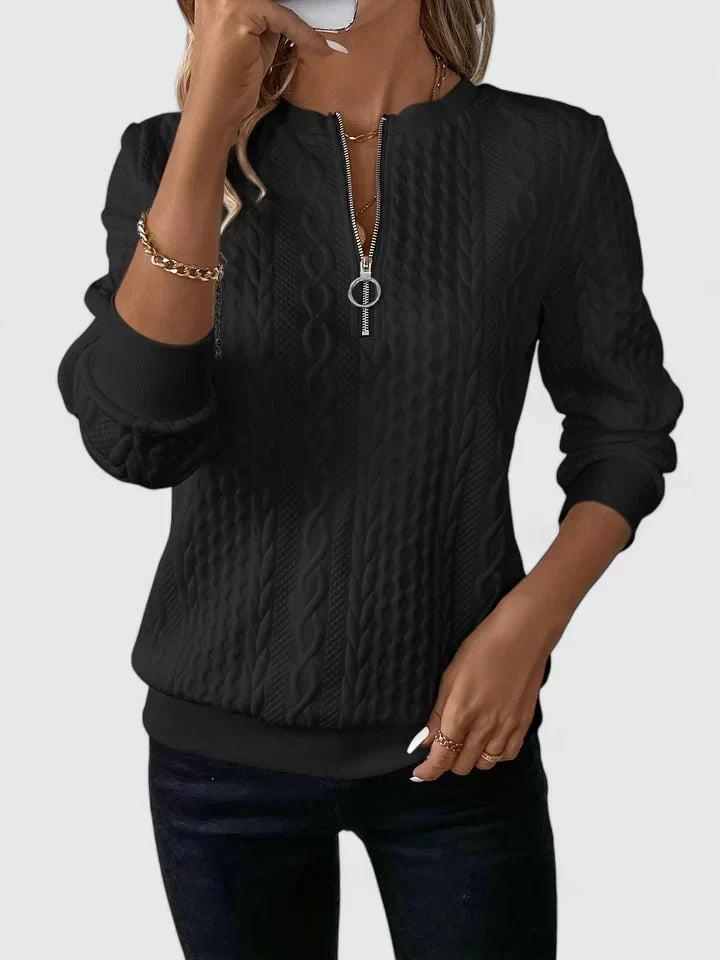 Sienna - Women's Cable-Knit Sweater with Front Zip