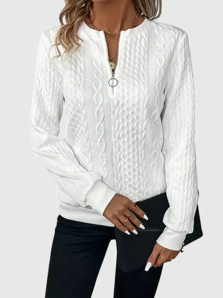 Sienna - Women's Cable-Knit Sweater with Front Zip