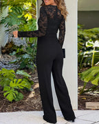 Sophie - Women's V-Neck Lace Top Wide-Leg Jumpsuit