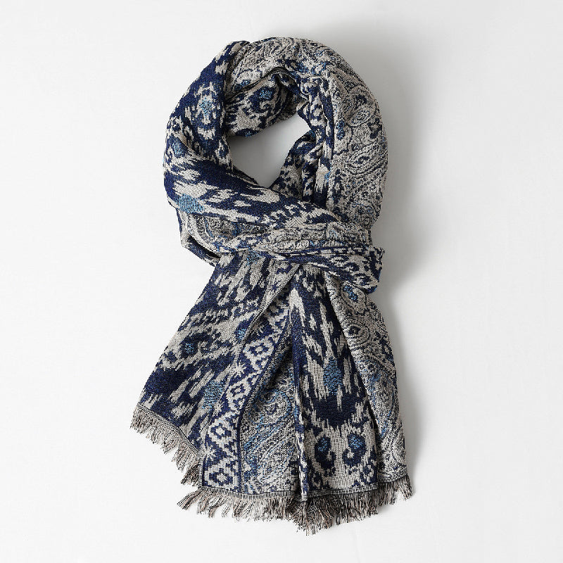 Stockholm - Patterned Woven Scarf with Fringe Trim