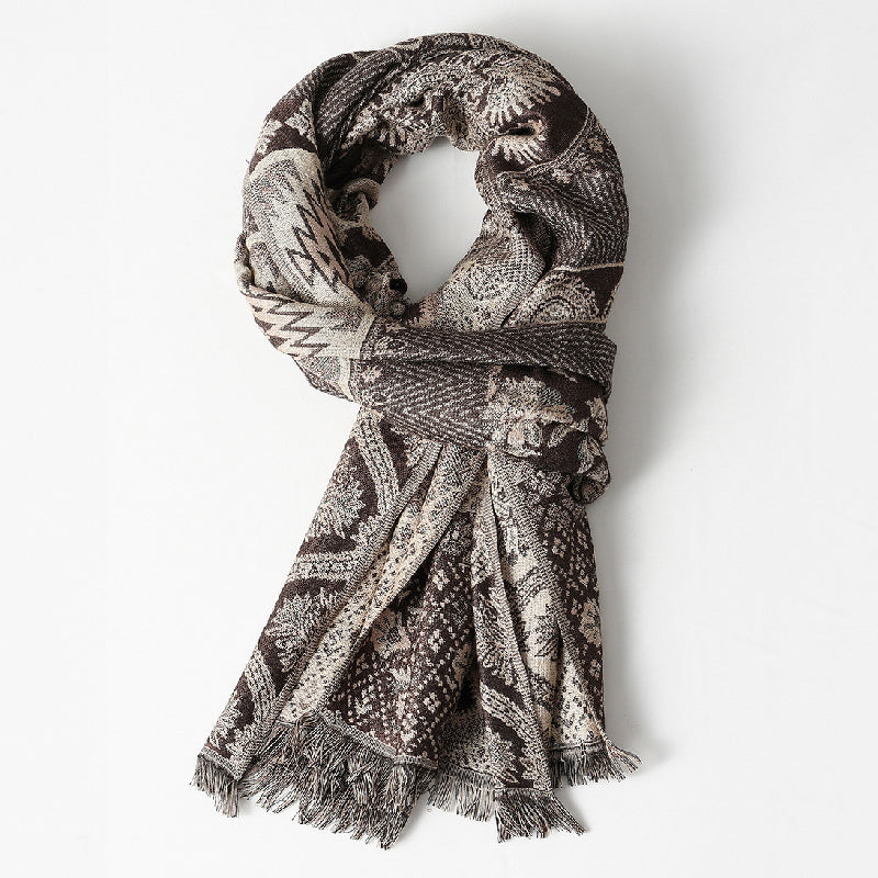 Stockholm - Patterned Woven Scarf with Fringe Trim