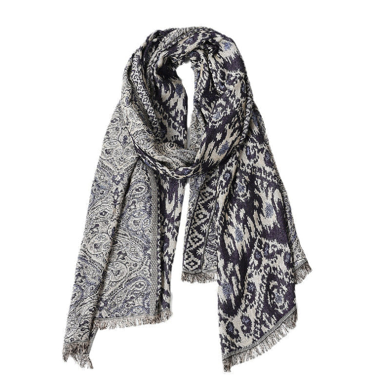 Stockholm - Patterned Woven Scarf with Fringe Trim