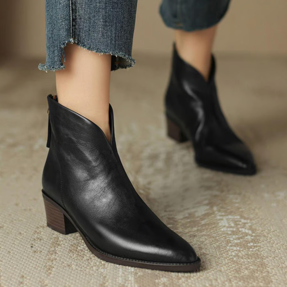 Thalia - Women's Pointed-Toe Ankle Boots with Stacked Heel