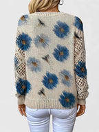 Thea - Women's Floral Knit Sweater with Lace Sleeves