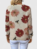 Thea - Women's Floral Knit Sweater with Lace Sleeves