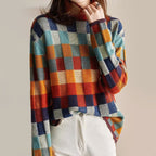 Thea - Women's Geometric Patchwork Knit Turtleneck Sweater