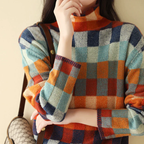 Thea - Women's Geometric Patchwork Knit Turtleneck Sweater