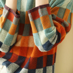 Thea - Women's Geometric Patchwork Knit Turtleneck Sweater