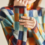 Thea - Women's Geometric Patchwork Knit Turtleneck Sweater