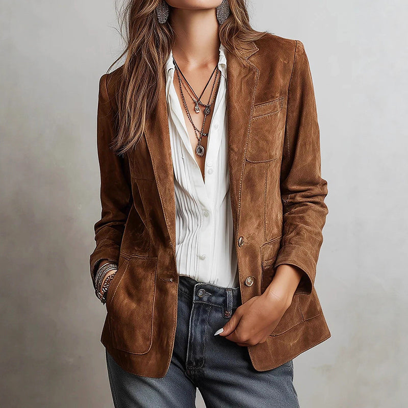 Tiffany - Women's Two-Button Faux Suede Blazer with Notch Lapels