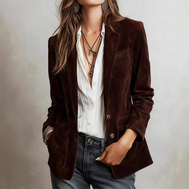 Tiffany - Women's Two-Button Faux Suede Blazer with Notch Lapels
