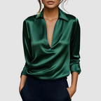 Tony - Women's Draped Satin Collar Blouse