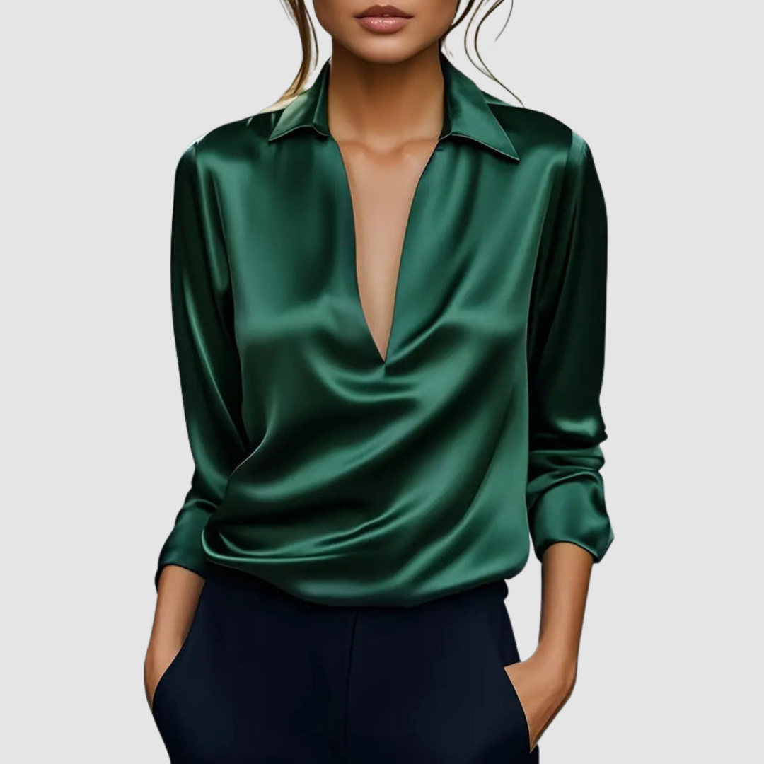 Tony - Women's Draped Satin Collar Blouse