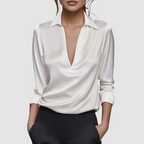 Tony - Women's Draped Satin Collar Blouse