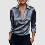 Tony - Women's Draped Satin Collar Blouse