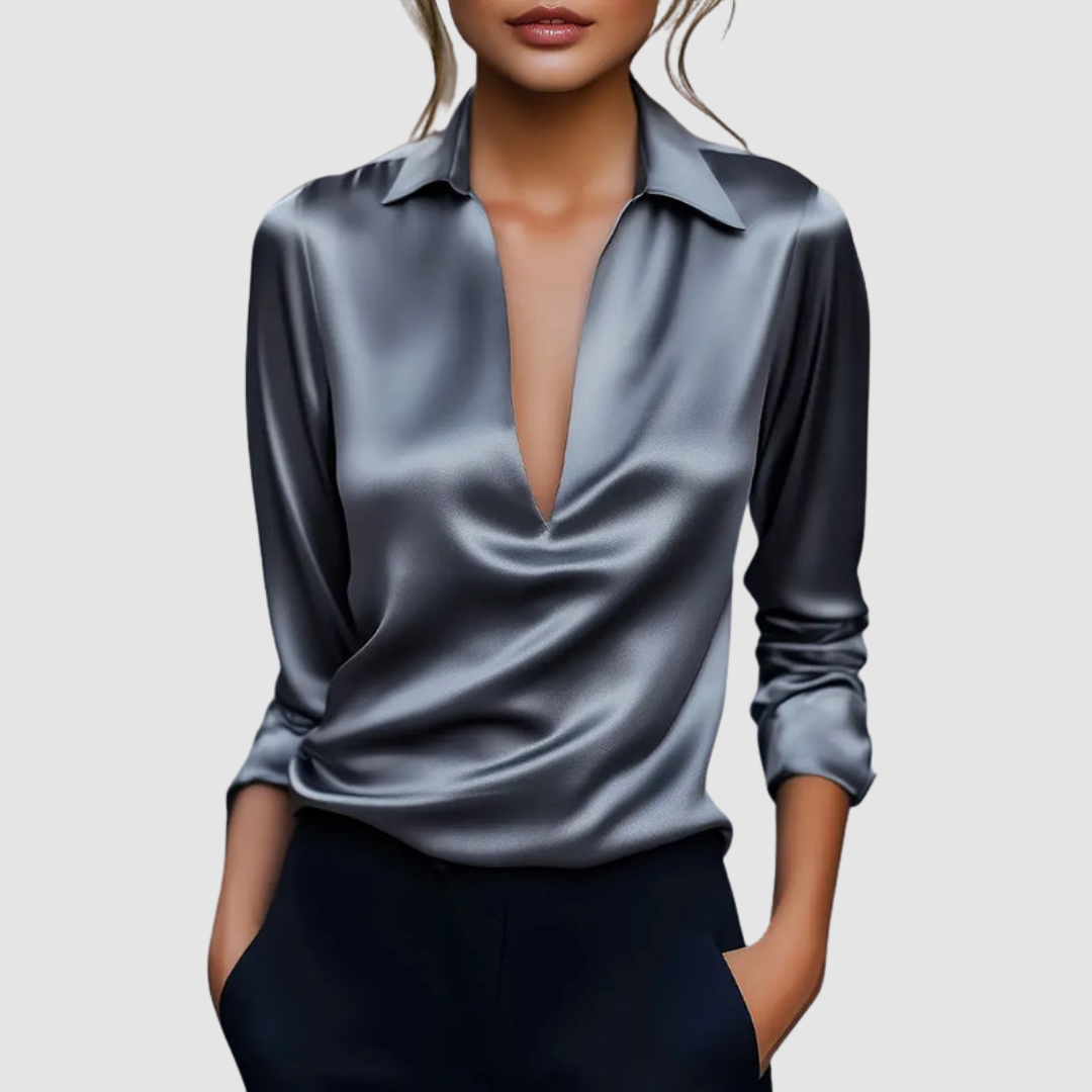 Tony - Women's Draped Satin Collar Blouse