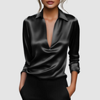 Tony - Women's Draped Satin Collar Blouse